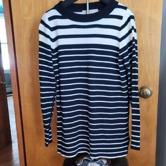 LOFT Sweaters - LOFT Black and White Striped Crew Neck Sweater